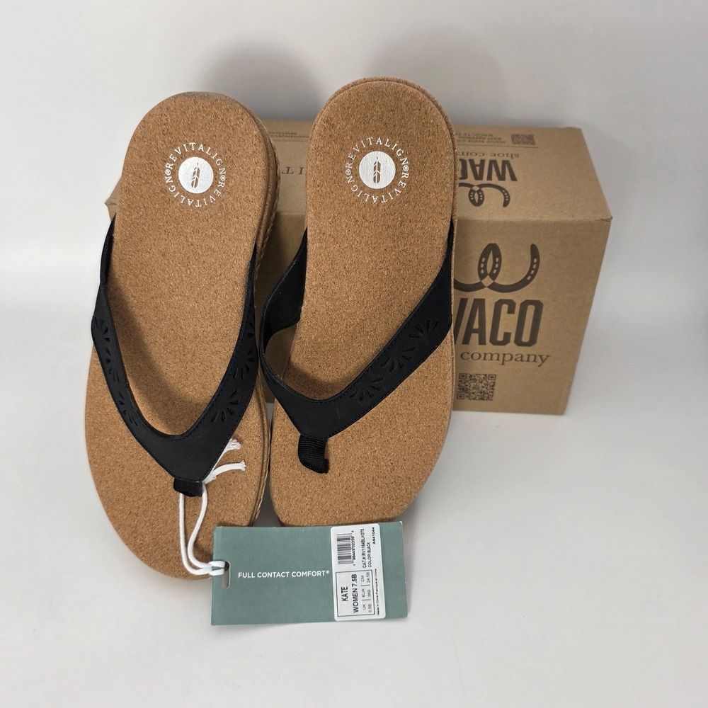 Revitalign Kate Thong Sandal Women 7.5B Black New Orthotic Cork Flip Flop